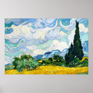Poster Campo de trigo Vincent Van Gogh com ciprestes