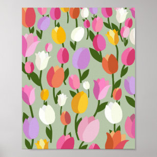 Poster Campo de Tulipas 05 Floral Colorido Pastel Verde
