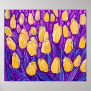 Poster Campo de Tulipas, Flores Florais Amarelo Violeta