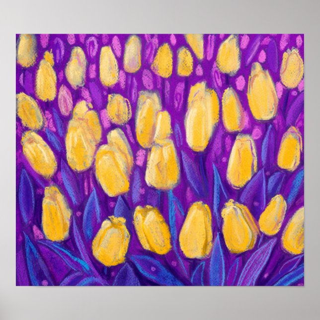 Poster Campo de Tulipas, Flores Florais Amarelo Violeta (Frente)