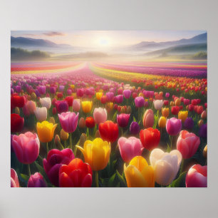 Poster Campo de Tulipas Vibrante no Bloom de Cheio