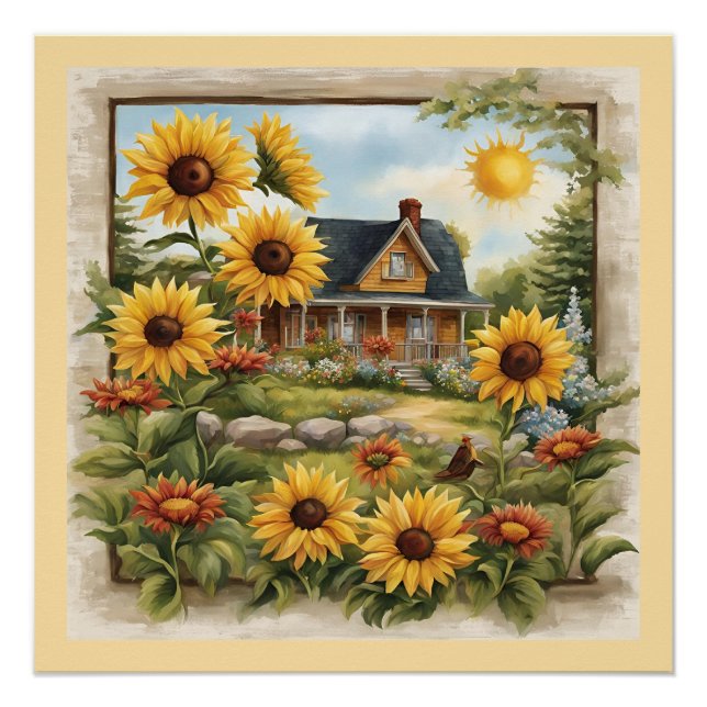 Póster Campo Farmhouse DreamOuro Girassóis (Frente)