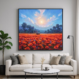Poster Campo Poppies Vermelhos - Estilo de Paisagem Impre