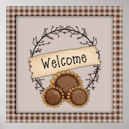 Póster Campo Primitivo de Sunflower Welcome Wreath