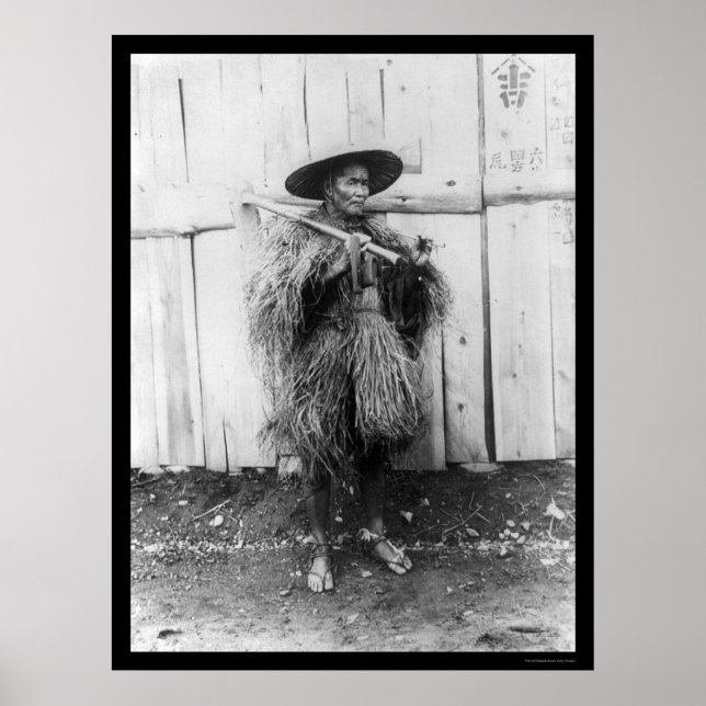 Poster Camponês japonês Vestindo palha Raincoat 1885 (Frente)