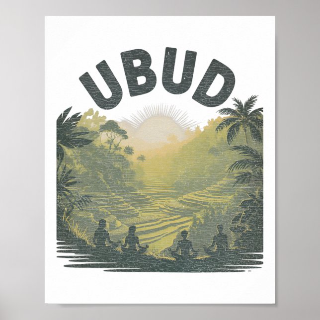 Poster Campos de Arroz da Selva de Ubud Li Meditação Yoga (Frente)