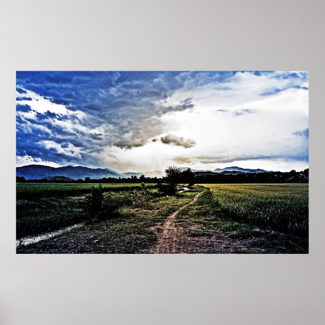 Póster Campos de arroz no caminho (Frente)