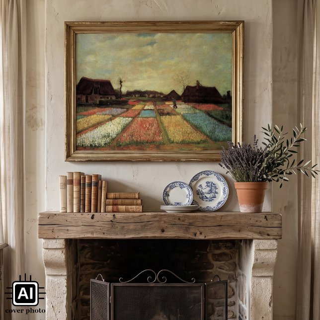 Poster Campos de Bulbos de Vincent van Gogh (Bulb Fields (Flower Beds in Holland) by Vincent van Gogh is a vintage post impressionism painting.)