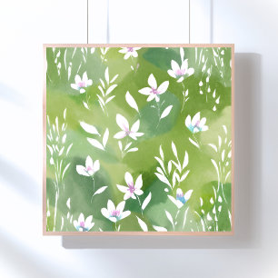 Poster Campos de Flores Brancas   Floral Elegante de Prim