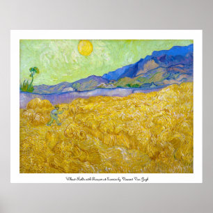 Póster Campos de trigo com Ceifador na Sunrise Van Gogh