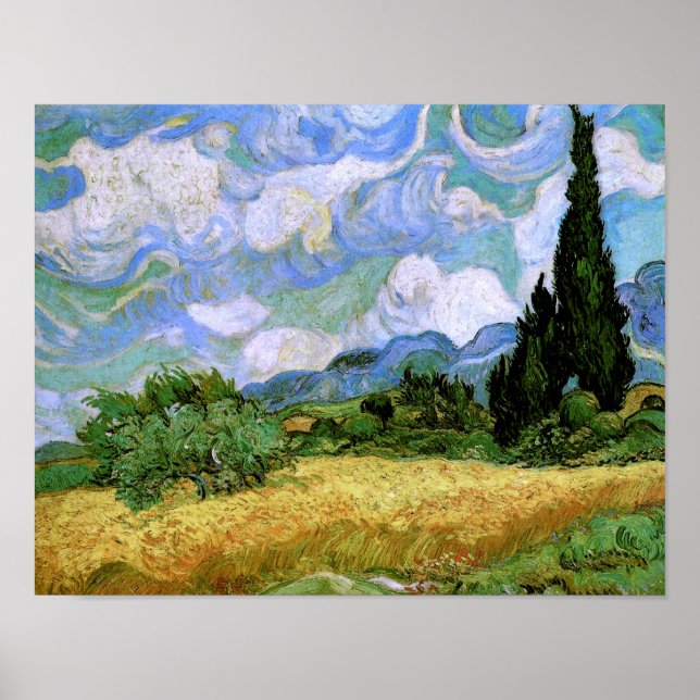 Poster Campos de trigo com Cypress Van Gogh Fine Art (Frente)