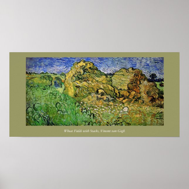 Póster Campos de trigo com pilhas, Vincent van Gogh (Frente)