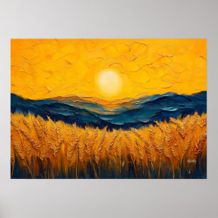 Poster Campos de Trigo Dourado ao Pôr do Sol, Pintura em 