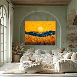 Poster Campos de Trigo Dourado ao Pôr do Sol, Pintura em 