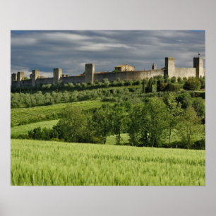 Póster Campos de trigo e Monteriggioni distante,