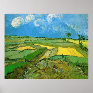 Poster Campos de trigo em Auvers, sob céu nublado, Vince