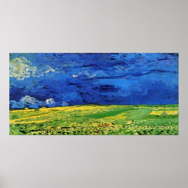 Póster Campos De Trigo Sob O Céu Nublado Van Gogh (Frente)