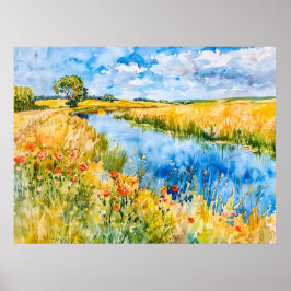 Poster Campos Dourados pelo Havelland Havel Aquarela 