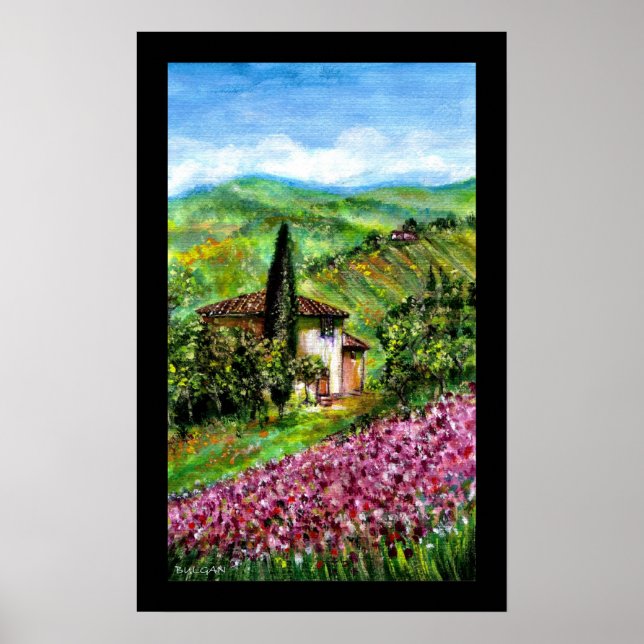 PÓSTER CAMPOS IRIS PURPOS NA PAISAGEM DA TÚSCULA VERDE (Frente)