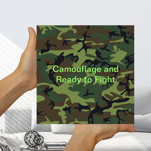 Poster Camuflagem Verde Militar Pronto para Lutar Pequeno (Military Green Camouflage Ready to Fight Small Poster)