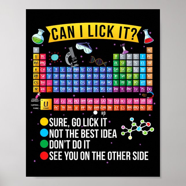 Poster Can I Lick It Periodic Table Funny Science Chemist (Frente)