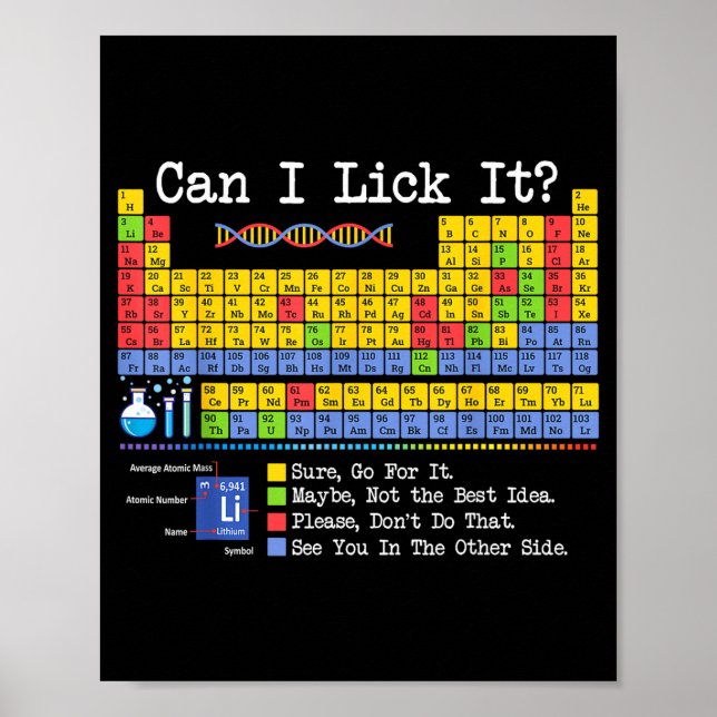 Poster Can I Lick It Periodic Table Funny Science Teacher (Frente)
