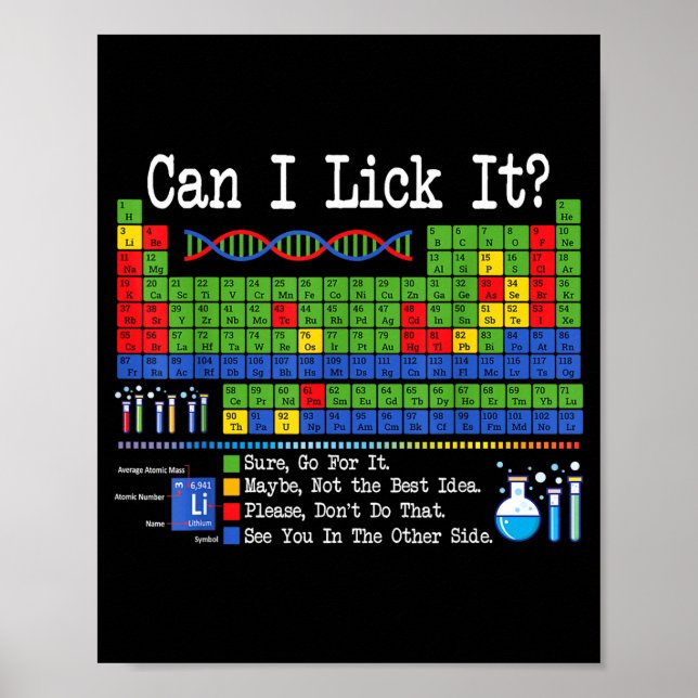 Poster Can I Lick It Periodic Table Funny Science Teacher (Frente)