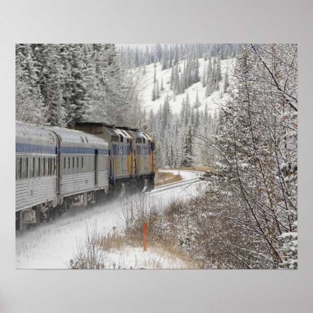 Póster Canadá, Alberta. Trem de neve da VIA Rail entre (Frente)