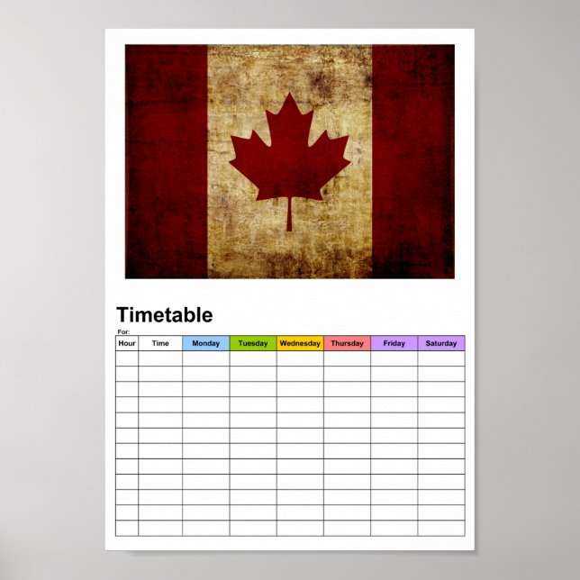 Poster Canadá/bandeira desgastada  / Horário (Frente)