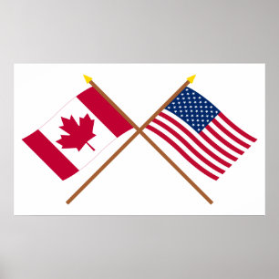 Póster Canadá e bandeiras cruzadas os Estados Unidos