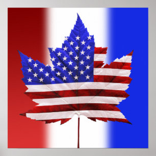 Poster Canadá EUA Stickers American Canadian Flag Sticker