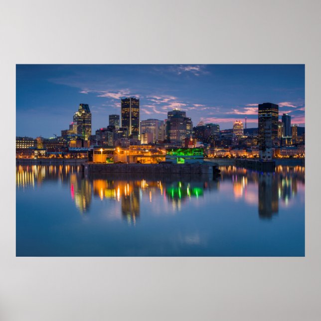 Póster Canadá, Montreal, linha do horizonte e porto antig (Frente)