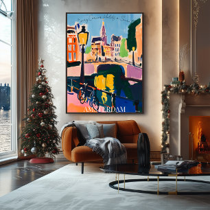 Poster Canais e Bicicletas de Amsterdã em Arte Fauvista