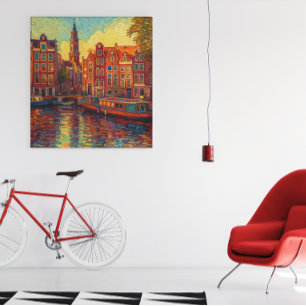 Poster Canal Amsterdã guarda estilo van Gogh