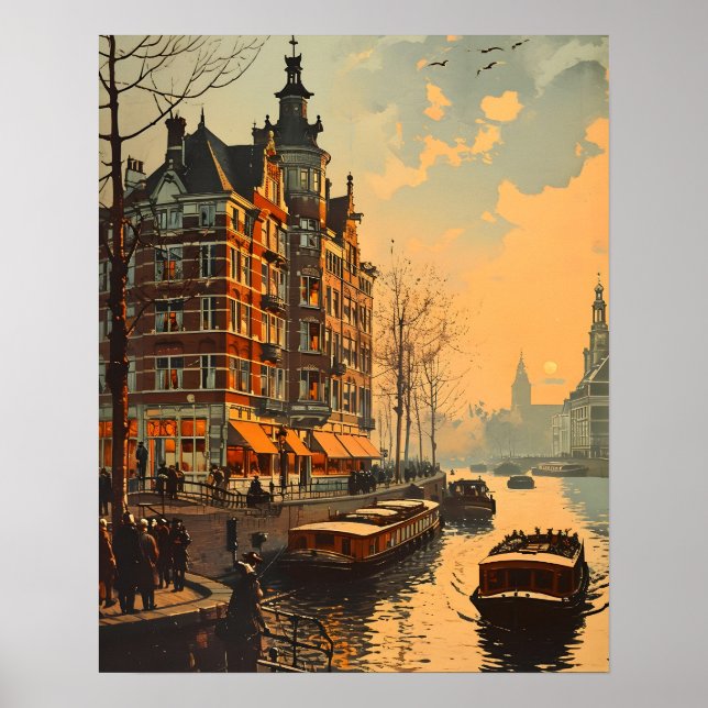 Poster Canal Charm: Cartão postal Vintage Amsterdam (Frente)