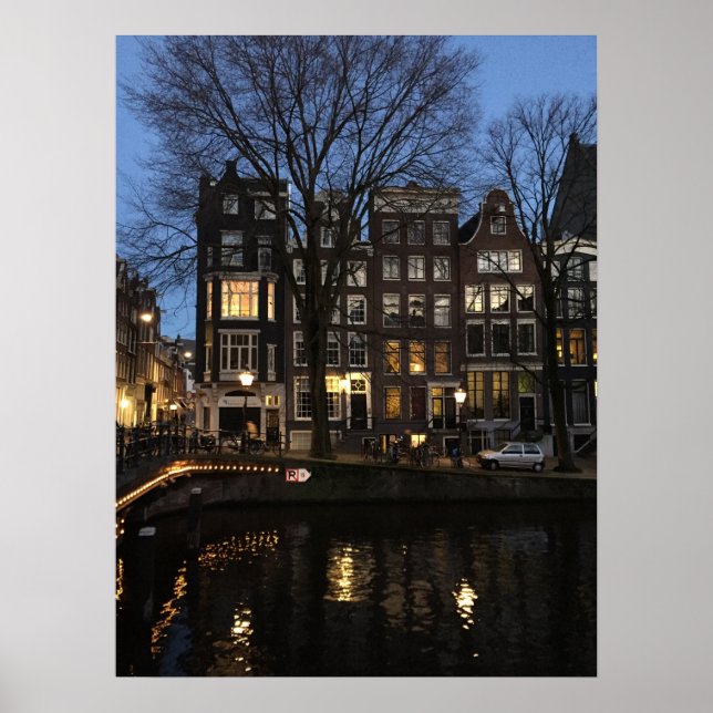 Poster Canal de Amsterdã Evening Night Glow Foto (Frente)