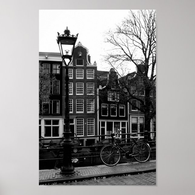 Poster Canal de Amsterdã - Foto em preto e branco (Frente)