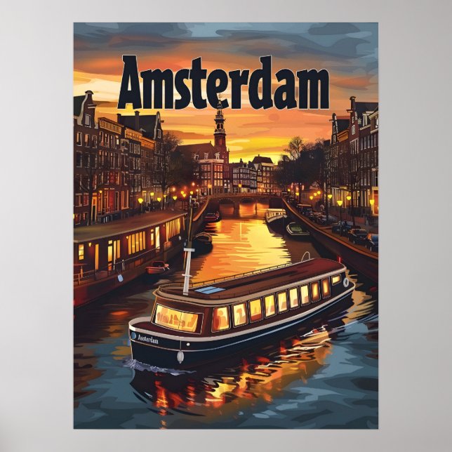 Poster Canal de Amsterdã: Luzes do Sol e da Cidade (Frente)