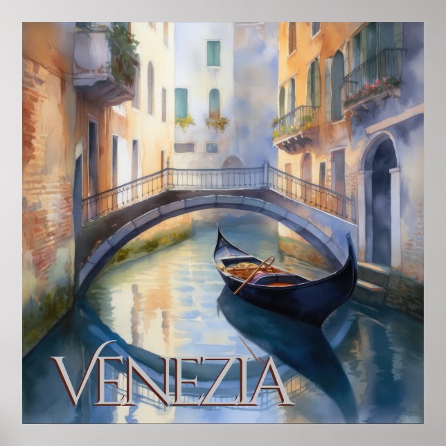 Poster Canal de Aquarela Magnética em Veneza Viagem (Frente)