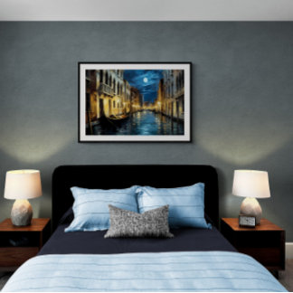 Poster Canal de Veneza à noite, pintura a óleo | Ai