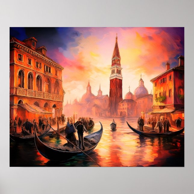 Poster Canal de Veneza, Gondolas e San Marco | (Frente)