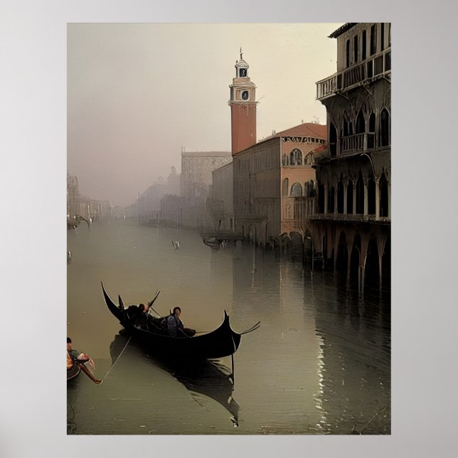 Poster Canal de Veneza Itália e Pintura de Gondola (Frente)