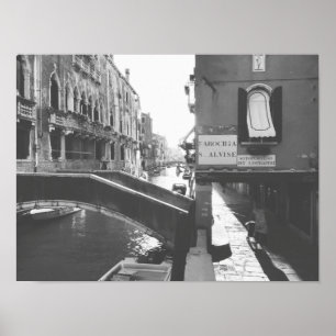 Poster Canal de Veneza, Itália, Fotografia Branca e Negr