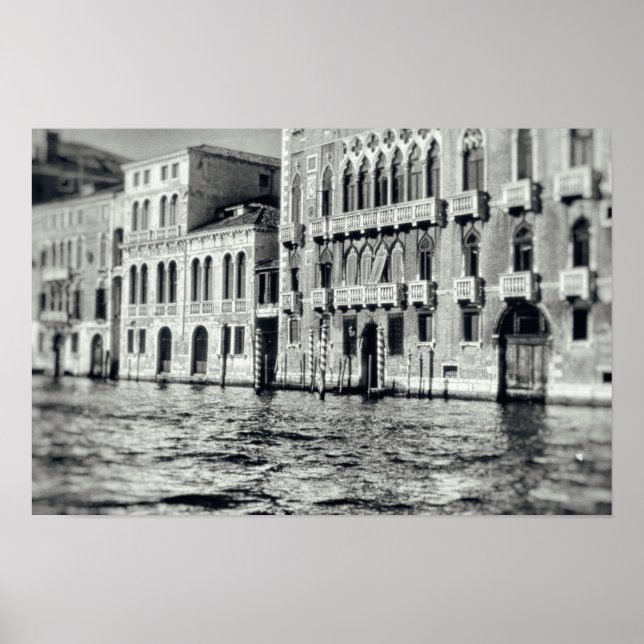 Póster Canal de Veneza Waterway Itália Black & White Buil (Frente)