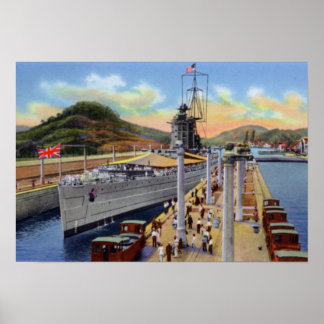 Poster Canal do Panamá Pedro Miguel trava com navio