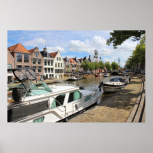 Poster Canalside View, Dokkum, Países Baixos