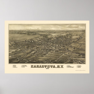 Póster Canastota, mapa panorâmico de NY - 1885