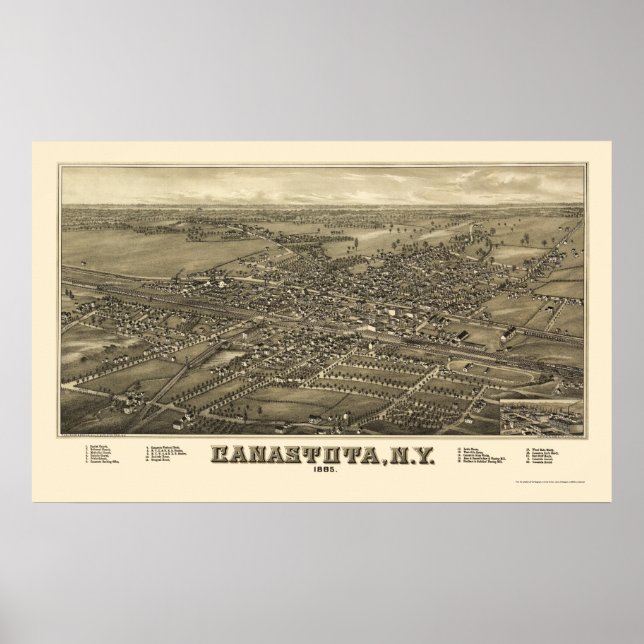 Póster Canastota, Novo Mapa Panorâmico - 1885 (Frente)