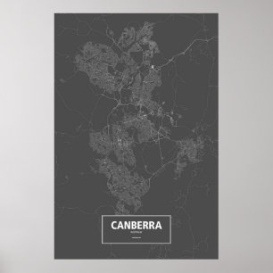 Póster Canberra, Austrália (branca no preto)