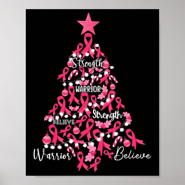 Poster Cancer Árvore de Natal Rosa Fita Luta Contra a Con (Frente)